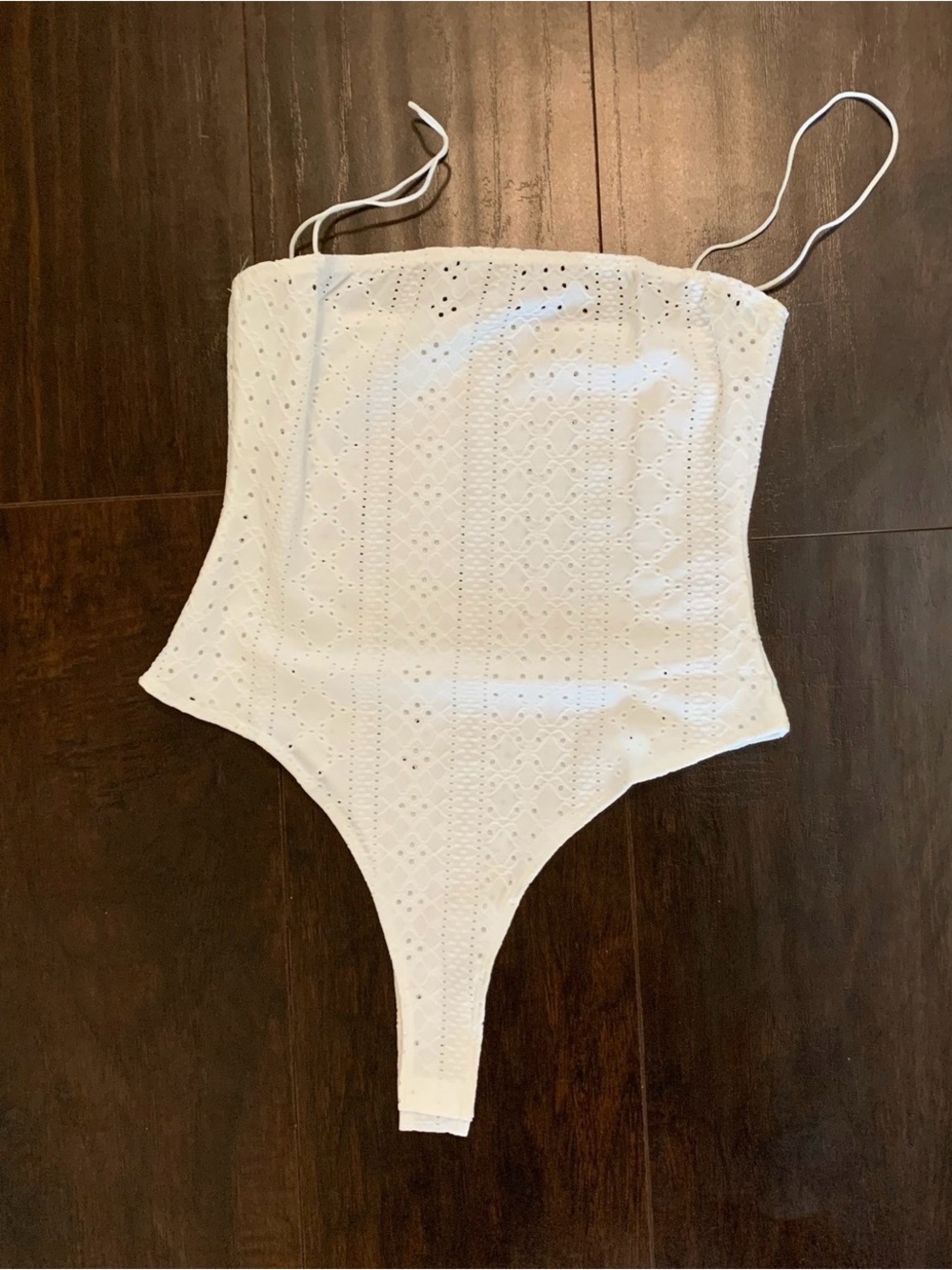 Love Tree White Eyelet One-Piece Bodysuit with Slim Straps